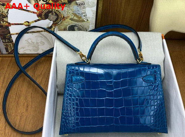 Hermes Mini Kelly II Bag in Izmir Blue Shiny Alligator Leather Replica