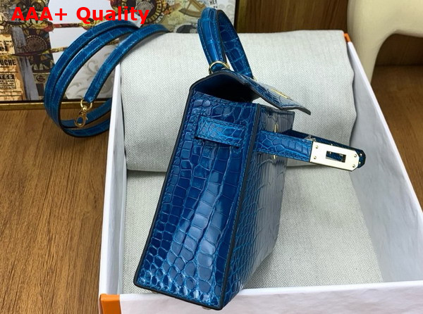 Hermes Mini Kelly II Bag in Izmir Blue Shiny Alligator Leather Replica