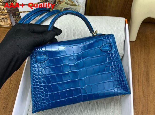 Hermes Mini Kelly II Bag in Izmir Blue Shiny Alligator Leather Replica