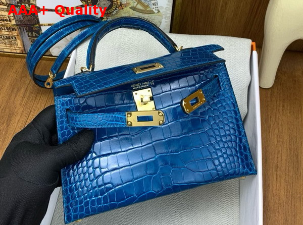 Hermes Mini Kelly II Bag in Izmir Blue Shiny Alligator Leather Replica