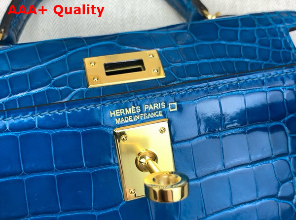 Hermes Mini Kelly II Bag in Izmir Blue Shiny Alligator Leather Replica