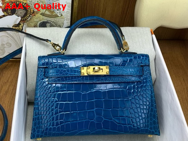 Hermes Mini Kelly II Bag in Izmir Blue Shiny Alligator Leather Replica