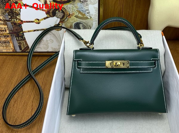 Hermes Mini Kelly II Bag in Olive Green Box Leather Replica