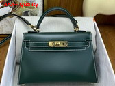 Hermes Mini Kelly II Bag in Olive Green Box Leather Replica