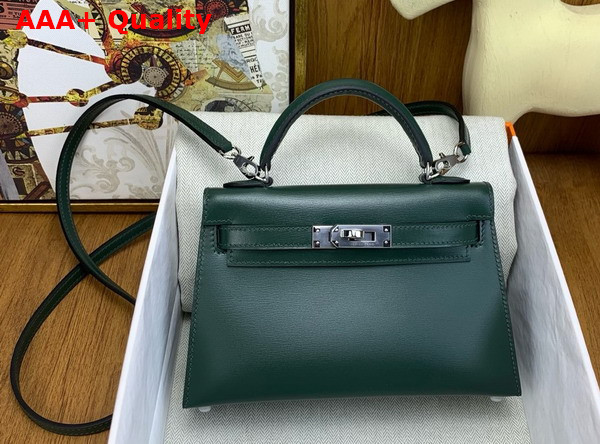 Hermes Mini Kelly II Bag in Olive Green Box Leather Replica