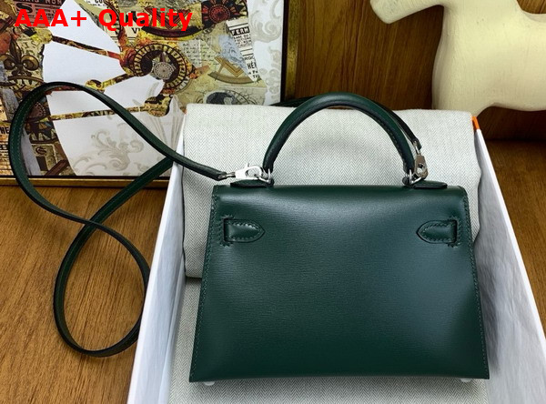Hermes Mini Kelly II Bag in Olive Green Box Leather Replica
