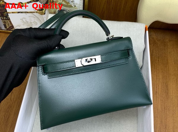 Hermes Mini Kelly II Bag in Olive Green Box Leather Replica