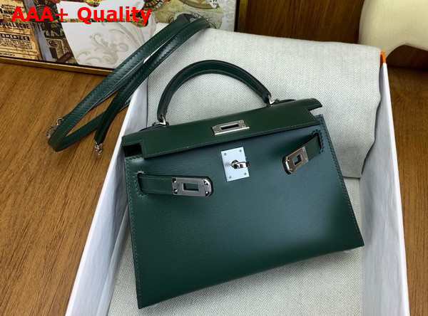 Hermes Mini Kelly II Bag in Olive Green Box Leather Replica