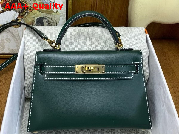 Hermes Mini Kelly II Bag in Olive Green Box Leather Replica