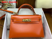 Hermes Mini Kelly II Bag in Orange Box Leather Replica