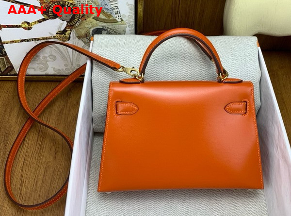 Hermes Mini Kelly II Bag in Orange Box Leather Replica