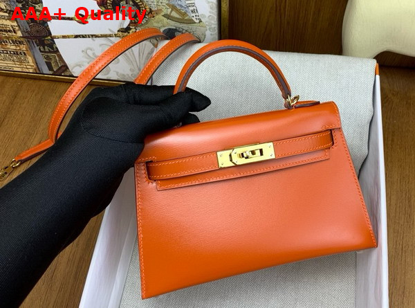 Hermes Mini Kelly II Bag in Orange Box Leather Replica