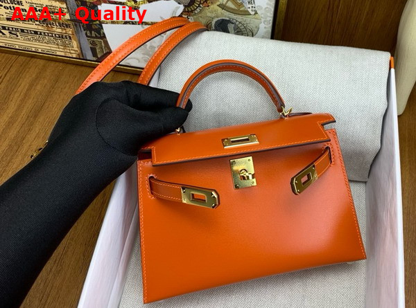 Hermes Mini Kelly II Bag in Orange Box Leather Replica