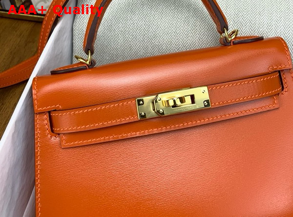 Hermes Mini Kelly II Bag in Orange Box Leather Replica