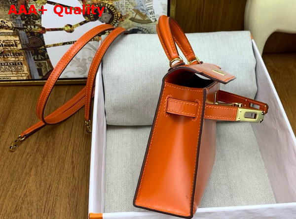 Hermes Mini Kelly II Bag in Orange Box Leather Replica
