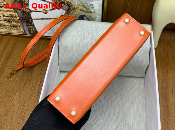 Hermes Mini Kelly II Bag in Orange Box Leather Replica