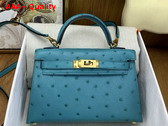 Hermes Mini Kelly II Bag in Peacock Blue Ostrich Leather Replica