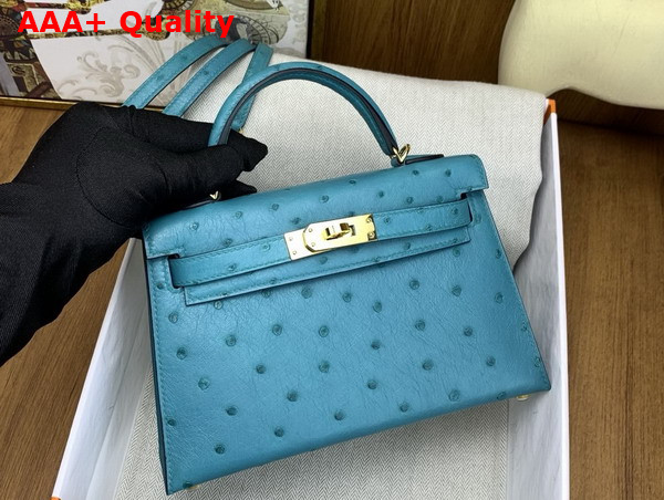 Hermes Mini Kelly II Bag in Peacock Blue Ostrich Leather Replica
