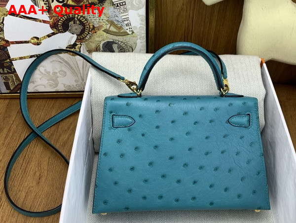 Hermes Mini Kelly II Bag in Peacock Blue Ostrich Leather Replica