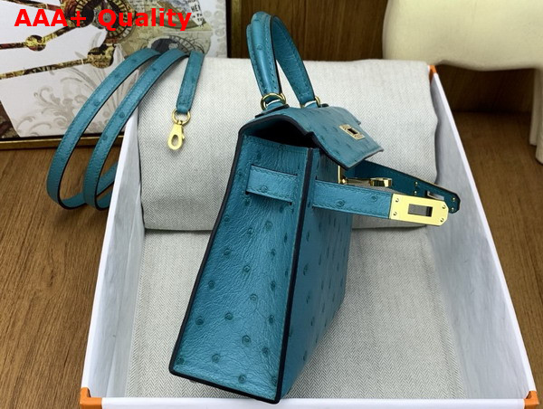 Hermes Mini Kelly II Bag in Peacock Blue Ostrich Leather Replica