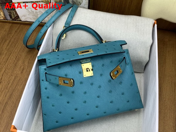 Hermes Mini Kelly II Bag in Peacock Blue Ostrich Leather Replica