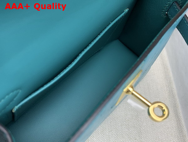 Hermes Mini Kelly II Bag in Peacock Blue Ostrich Leather Replica