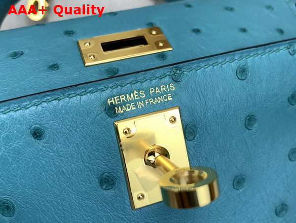 Hermes Mini Kelly II Bag in Peacock Blue Ostrich Leather Replica
