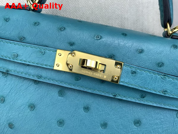 Hermes Mini Kelly II Bag in Peacock Blue Ostrich Leather Replica