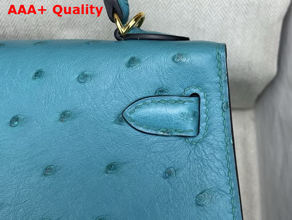 Hermes Mini Kelly II Bag in Peacock Blue Ostrich Leather Replica