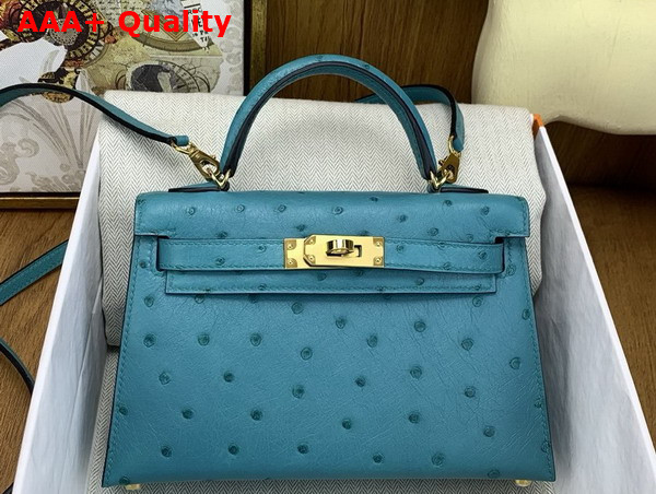 Hermes Mini Kelly II Bag in Peacock Blue Ostrich Leather Replica