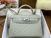 Hermes Mini Kelly II Bag in Pearl Gray Ostrich Leather Replica