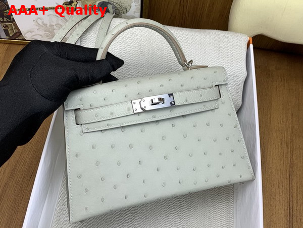 Hermes Mini Kelly II Bag in Pearl Gray Ostrich Leather Replica