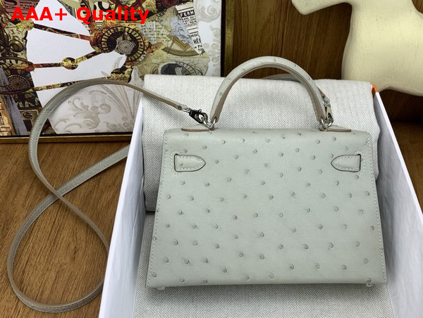 Hermes Mini Kelly II Bag in Pearl Gray Ostrich Leather Replica