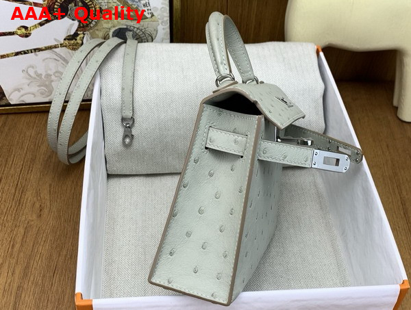 Hermes Mini Kelly II Bag in Pearl Gray Ostrich Leather Replica