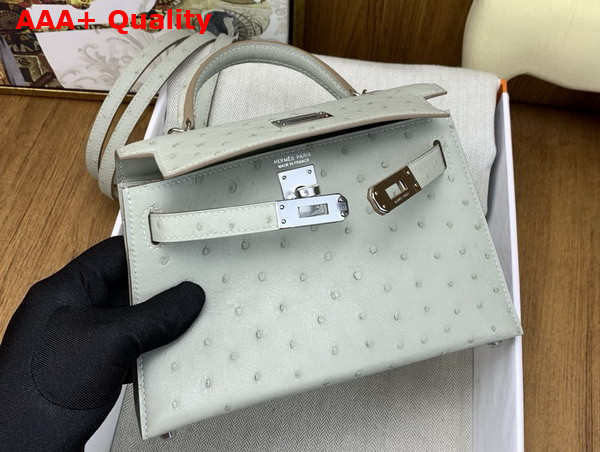 Hermes Mini Kelly II Bag in Pearl Gray Ostrich Leather Replica