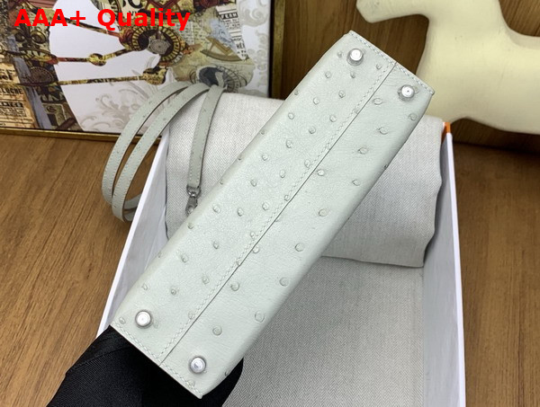 Hermes Mini Kelly II Bag in Pearl Gray Ostrich Leather Replica