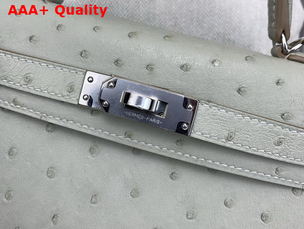Hermes Mini Kelly II Bag in Pearl Gray Ostrich Leather Replica