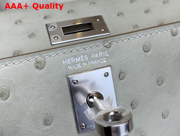 Hermes Mini Kelly II Bag in Pearl Gray Ostrich Leather Replica