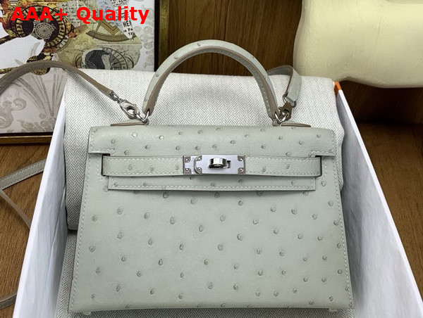 Hermes Mini Kelly II Bag in Pearl Gray Ostrich Leather Replica