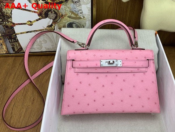 Hermes Mini Kelly II Bag in Rose Pop Ostrich Leather Replica