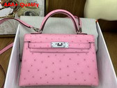 Hermes Mini Kelly II Bag in Rose Pop Ostrich Leather Replica