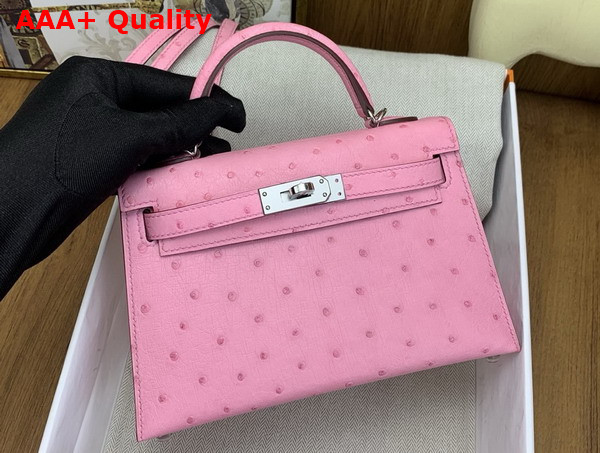 Hermes Mini Kelly II Bag in Rose Pop Ostrich Leather Replica