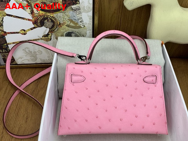 Hermes Mini Kelly II Bag in Rose Pop Ostrich Leather Replica