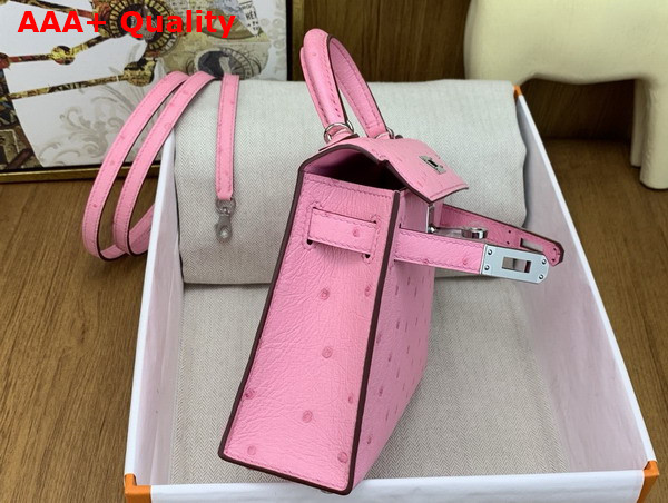 Hermes Mini Kelly II Bag in Rose Pop Ostrich Leather Replica