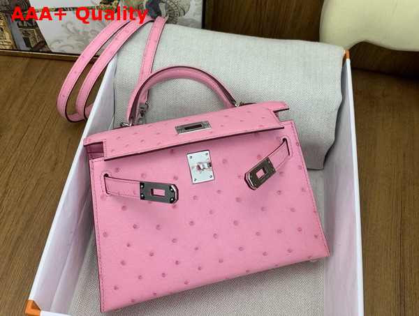 Hermes Mini Kelly II Bag in Rose Pop Ostrich Leather Replica