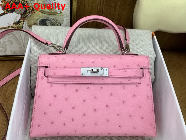 Hermes Mini Kelly II Bag in Rose Pop Ostrich Leather Replica