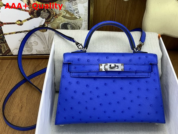 Hermes Mini Kelly II Bag in Sprite Blue Ostrich Leather Replica