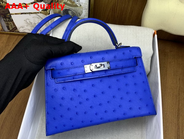 Hermes Mini Kelly II Bag in Sprite Blue Ostrich Leather Replica
