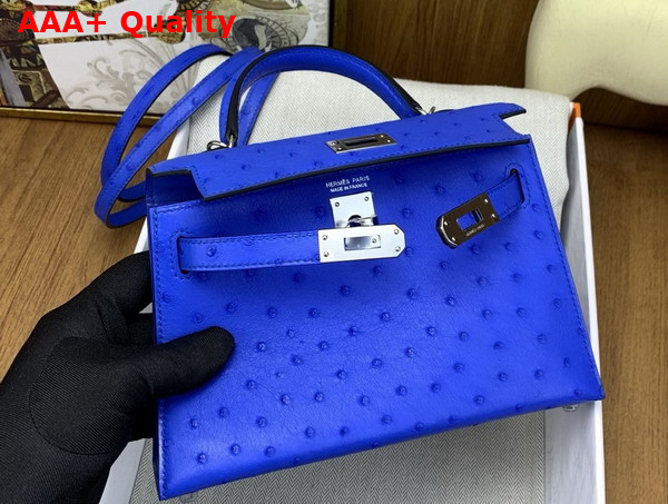 Hermes Mini Kelly II Bag in Sprite Blue Ostrich Leather Replica
