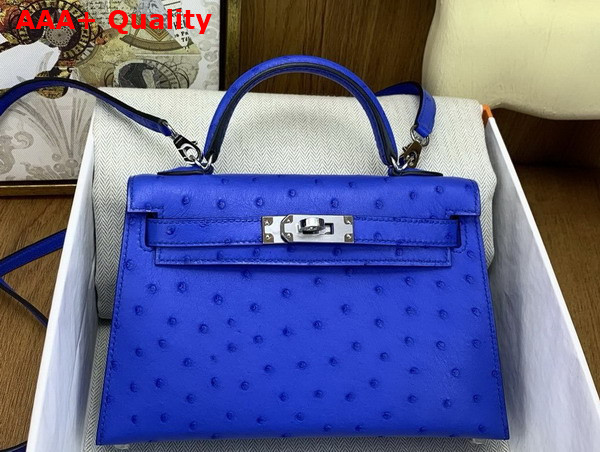 Hermes Mini Kelly II Bag in Sprite Blue Ostrich Leather Replica